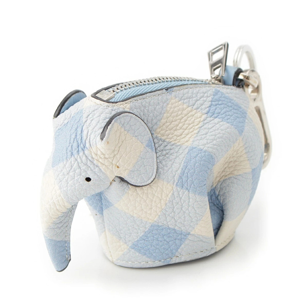 Loewe leather elephant check charm blue